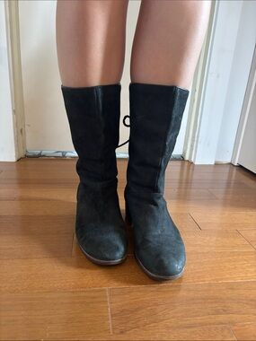 UGG Black Suede Tie-Back Heeled Boots